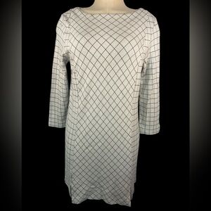 J. Jill White and Black Grid Long Sleeve Dress Women’s Medium